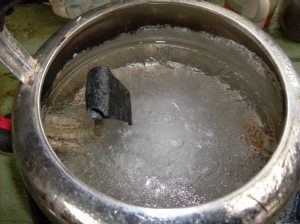 The frozen kettel inside in the shed. The frozen kettel inside in the shed.